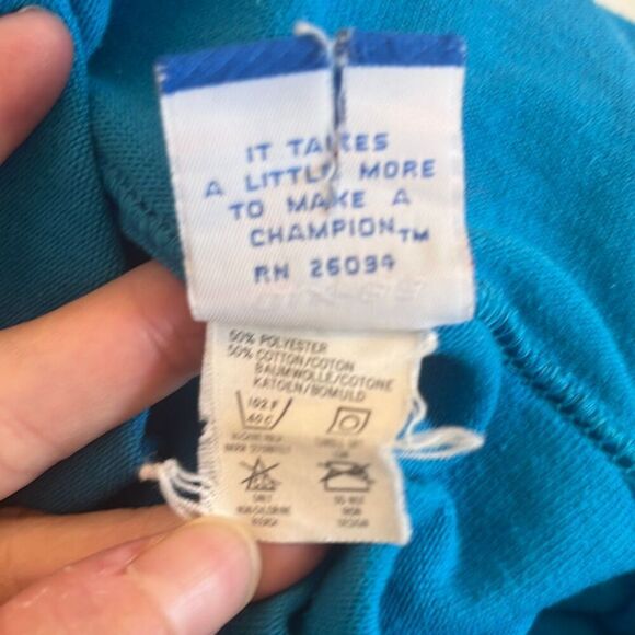 Champion Mens Medium Blue Vintage Embroidered Logo Long Sleeve Hoodie - Picture 6 of 6